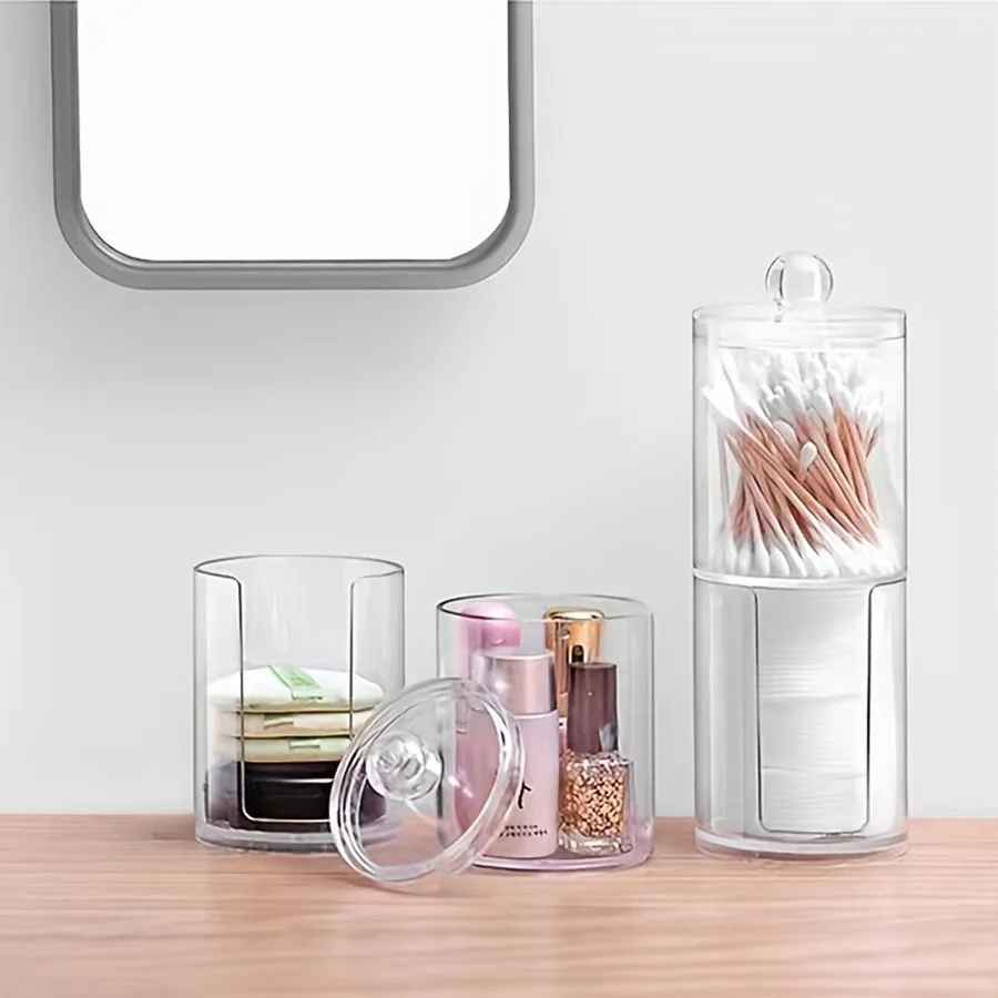2-in-1 Stackable Cotton Pad Holder – Clear Acrylic Storage Box with Lid | Organized & Dust-Free Makeup Vanity Essential