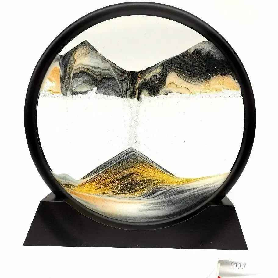 3D Moving Sand Art – Mesmerizing Deep Sea Sands cape in Glass | Flowing Quicksand Painting | Hypnotic Office Decor & Stress Relief Gift