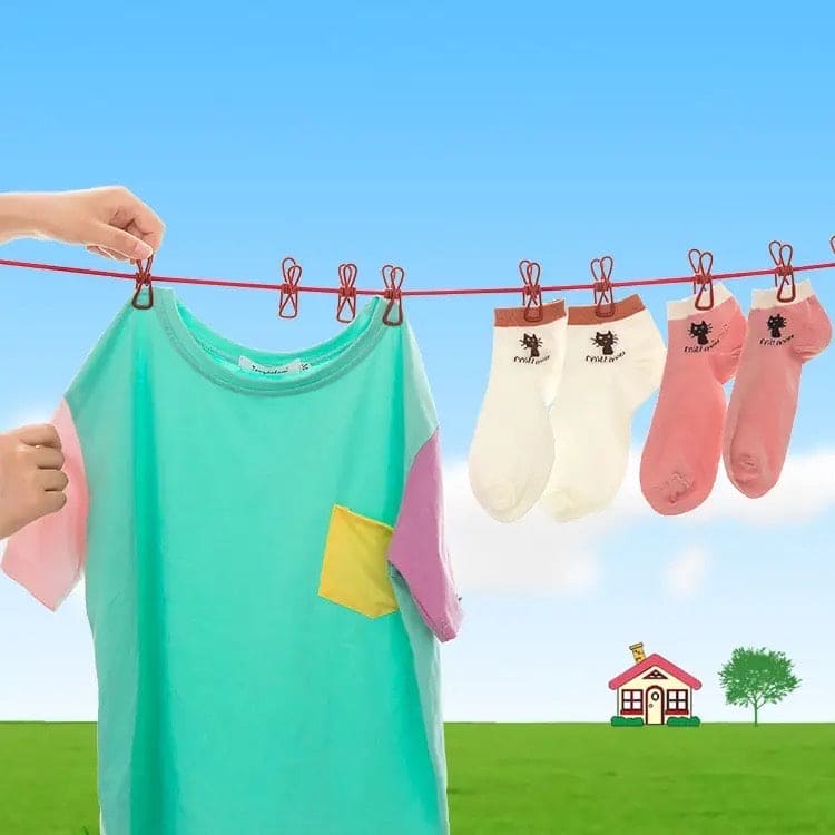 12-Clip Elastic Laundry Rope – Portable & Windproof Drying Solution | Perfect for Travel & Home
