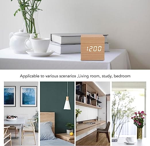 Wooden Led Smart Alarm Clock, Cube Digital Alarm Clock