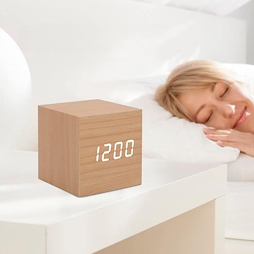 Wooden Led Smart Alarm Clock, Cube Digital Alarm Clock
