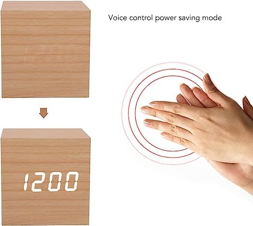 Wooden Led Smart Alarm Clock, Cube Digital Alarm Clock