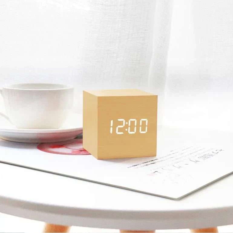 Wooden Led Smart Alarm Clock, Cube Digital Alarm Clock