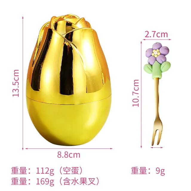 Buy Luxury Rose-Shaped Fruit Fork Set in Pakistan – Stainless Steel Dessert & Appetizer Forks with Golden Storage Case
