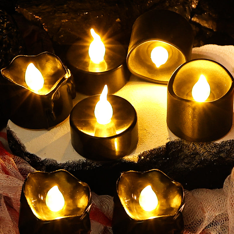 Black LED Flameless Candles – Battery-Operated Flickering Tea Lights | Set of 6 | Halloween, Wedding & Home Decor