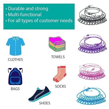 12-Clip Elastic Laundry Rope – Portable & Windproof Drying Solution | Perfect for Travel & Home