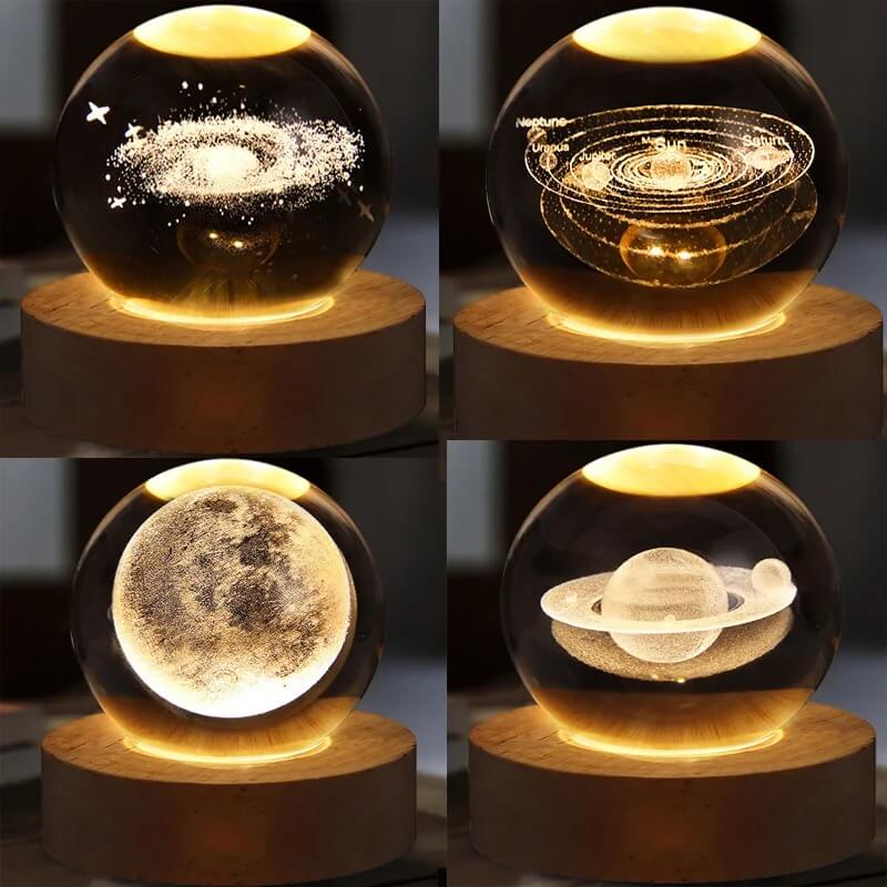3D Crystal Galaxy Night Lamp – Moon, Earth & Solar System Designs| Perfect for Home Decor & Gifts