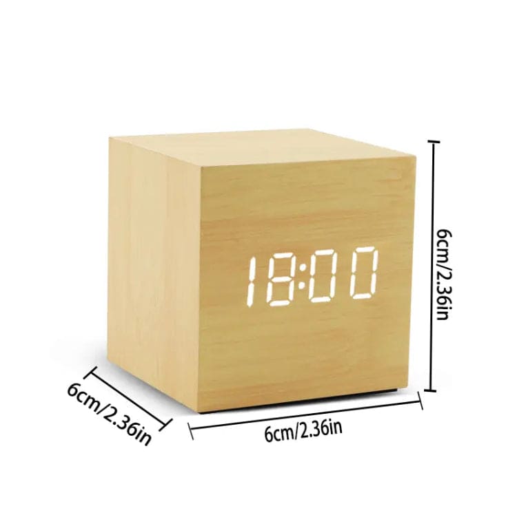 Wooden Led Smart Alarm Clock, Cube Digital Alarm Clock