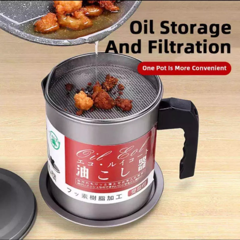 Stainless Steel Kitchen Oil Filter Pot with Tray – Durable, Easy-to-Clean Oil Strainer for Healthier Cooking Perfect for Pakistani Kitchens 🇵🇰 | Reusable & Eco-Friendly