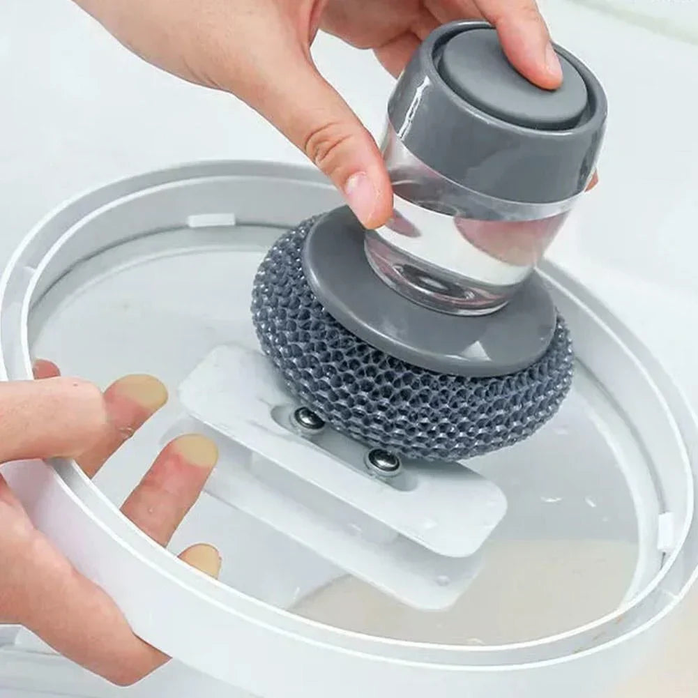 Soap Dispensing Cleaning Brush – Scrub Dishes & Pots with Ease! 🍽️ | Built-In Steel Wire for Tough Stains | Perfect for Kitchens & Outdoor Use