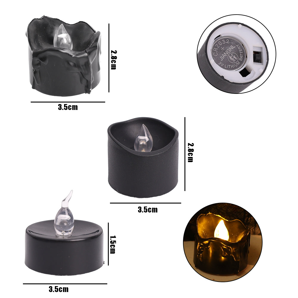 Black LED Flameless Candles – Battery-Operated Flickering Tea Lights | Set of 6 | Halloween, Wedding & Home Decor
